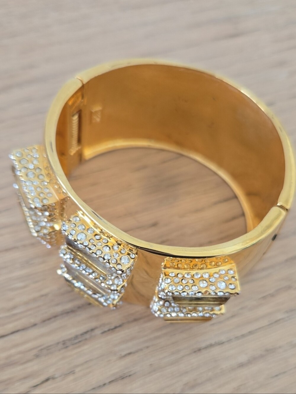 Gold Crystal Pavé Hinged Bangle Bracelet